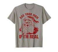 Ask Your Mom If I'm Real Funny Vintage Santa Claus Christmas Maglietta