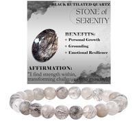 ASKFNASDKMFN Braccialetti da donna in quarzo rutilato nero - Resilienza - Perline da 8 mm per donne semi preziose pietra naturale elastico elastico gioielli yoga protezione regali