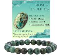 ASKFNASDKMFN Braccialetto da donna con perline di turchese africano - Evoluzione - 8 mm, pietra naturale semi preziosa, elastico, gioielli di protezione per yoga