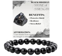 ASKFNASDKMFN Braccialetto da donna in ossidiana nera, con perline da 8 mm, pietra naturale semi preziosa, elastico, elastico, ideale come regalo per yoga