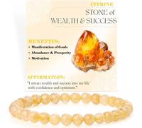 ASKFNASDKMFN Citrino - Wealth & Success - Braccialetti con perline da 6 mm per donne, pietra naturale semi preziosa, elasticizzato, gioielli elastici per yoga, protezione regalo grande