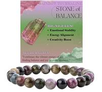 ASKFNASDKMFN Rainbow Tournaline - Equilibrio - Braccialetto con perline da 8 mm per donne, pietra naturale semi preziosa, elastico, gioiello elastico per yoga, protezione regalo
