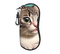 ASKhgg A curioso gatto stampa occhiali da sole custodia morbida, ultra leggero neoprene cerniera occhiali caso con moschettone, per uomini e donne