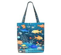 ASKhgg Blue underwater world of fish Print Canvas Tote Bags Borse da donna Borsa a tracolla Borsa a tracolla Portafoglio, per viaggi, lavoro, palestra
