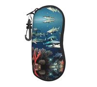 ASKhgg Custodia morbida per occhiali da sole con stampa di squali sotto il mare, ultra leggera, in neoprene, con cerniera, con moschettone, per uomini e donne