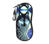 ASKhgg Custodia morbida per occhiali da sole con stampa lupo sotto luna, ultra leggera, in neoprene, con cerniera, con moschettone, per uomini e donne