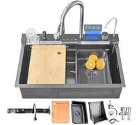 ASKLFNEI 85 x 50 cm, lavello da cucina nero grigio con rubinetto estraibile, lavello a tazza, scarico rubinetto, grande lavello da cucina sul posto di lavoro, lavello a cascata singola