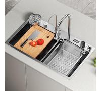 ASKLFNEI Lavello multifunzione in argento, 80 x 50 cm, a cascata, in acciaio inox, con coppa, accessorio per scarico