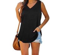 ASKSA Camicetta da donna con scollo a V, senza maniche, tinta unita, estiva, elegante, casual, vestibilità larga, confezione multipla, Nero , XXL