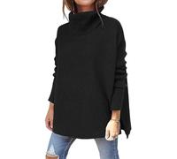 ASKSA Maglione da Donna A Collo Alto Lunga Manica a Pipistrello Stare Oversize Pullover Casual Caldo in Inverno (Nero,L)