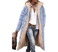 ASKSA Piumino lungo da donna, in pile, reversibile, invernale, con cappuccio, giacca in pile, A-azzurro, L
