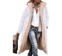 ASKSA Piumino lungo da donna, in pile, reversibile, invernale, con cappuccio, giacca in pile, A-bianco, S