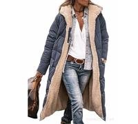 ASKSA Piumino lungo da donna, in pile, reversibile, invernale, con cappuccio, giacca in pile, A-grigio scuro., XL