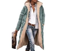 ASKSA Piumino lungo da donna, in pile, reversibile, invernale, con cappuccio, giacca in pile, A-verde chiaro, XXL
