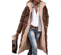 ASKSA Piumino lungo da donna, in pile, reversibile, invernale, con cappuccio, giacca in pile, caffè, XXXL