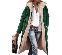 ASKSA Piumino lungo da donna, in pile, reversibile, invernale, con cappuccio, giacca in pile, verde, L