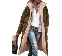 ASKSA Piumino lungo da donna, in pile, reversibile, invernale, con cappuccio, giacca in pile, verde militare, M