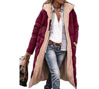ASKSA Piumino lungo da donna, in pile, reversibile, invernale, con cappuccio, giacca in pile, Vinaccia, XL