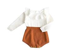 Askwind Pagliaccetto per neonate lavorato a maglia con volant a maniche lunghe tuta per bambini e bambine pagliaccetto autunno inverno abbigliamento casual, Marrone, 18-24 mesi