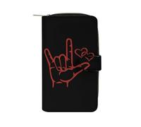 ASL I Love You - Portafogli lunghi e carini con linguaggio dei segni, grande capacità, con fibbia, blocco della borsa, pochette per banconote, monete, carte e chiavi, Stile:, 19.7x11x3.5cm, Per tutte