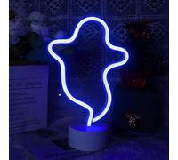 Aslanka Insegna al neon Fantasma, decorazione di Halloween con fantasma a LED, lampada a forma di fantasma con batteria o USB alimentata per feste di Halloween, bar, decorazione della