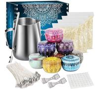 Aslanka Kit per realizzare candele adatto ai principianti, kit completo di strumenti fai-da-te con cera d'api, recipiente per versare, cucchiaio, stoppini, adesivi, porta stoppino e manuale