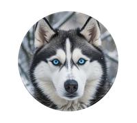 ASLKXOPEMG Tappetino per mouse con occhi blu husky tappetino rotondo antiscivolo da scrivania da gioco con base in gomma lavabile decorazione per ufficio tappetino per tastiera per computer da lavoro