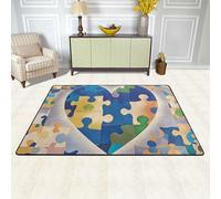 ASLKXOPEMG Tappeto antiscivolo, morbido, lavabile in lavatrice, per soggiorno, consapevolezza dell'autismo, puzzle a forma di cuore, tappeto per camera da letto, tappeto estetico moderno, decorazione