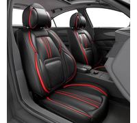 ASLONG - Set completo di 5 coprisedili per auto, accessori interni auto, in pelle PU, impermeabile, per auto, SUV, pick-up, camion, universale, confortevole e traspirante (set completo, nero e rosso)
