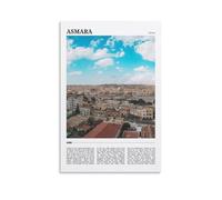 Asmara - Stampa artistica da parete su tela, motivo: viaggio in Eritrea, vivace paesaggio urbano, per soggiorno, camera da letto, bagno, ufficio, decorazione per la casa, 40 x 60 cm