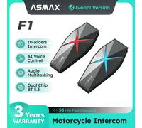 ASMAX F1 Mesh Interfono per moto AI Voice HD Altoparlanti da 45 mm Batteria da 1350 mAh Sistema di comunicazione per casco di livello professionale Versione globale