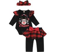 Asmea Vestito Natale Neonata il Mio Primo Natale Completo Natalizio Neonato Renna Tutina Natalizio Neonata + Pantaloni + Fascia Costume Neonato 3-6 Mesi