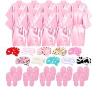 ASMIZ 30 pezzi Spa Party Satin Bulk Forniture per ragazze, 10 accappatoi in raso per bambini, kit spa per feste, 10 fasce per capelli a farfalla, 10 pantofole rosa in schiuma EVA per pedicure, rosa, 8