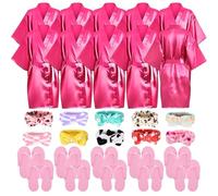 ASMIZ 30 pezzi Spa Party Satin Bulk Forniture per ragazze, 10 accappatoi in raso per bambini, kit spa per feste, 10 fasce per capelli a farfalla, 10 pantofole rosa in schiuma EVA per pedicure, Rosa