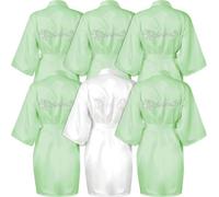 ASMIZ 6 accappatoi da damigella d'onore per matrimoni, spose e damigelle d'onore, in raso, per donne, feste nuziali, abiti da sposa per proposte di luna di miele, parole con strass, verde salvia e