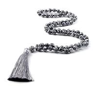 ASNAT Collana lunga annodata fatta a mano 8mm grigio malachite pietra naturale Mala Beads nappa collana per le donne uomini, malachite grigia