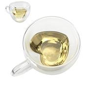 Asng Tazza da caffè in vetro a forma di cuore a doppio strato resistente al calore (240 ml)