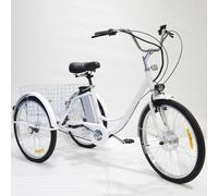 ASnwpaK Bicicletta Elettrica A 3 Ruote da 24" per Anziani, Triciclo Elettrico per Adulti, con Batteria al Litio Rimovibile da 36V 12Ah (Autonomia 35-40 Km), con Cestino, per Uomo E Donna,White-Basket