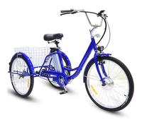 ASnwpaK Bicicletta Elettrica A 3 Ruote da 24" per Anziani, Triciclo Elettrico per Adulti, con Batteria al Litio Rimovibile da 36V 12Ah (Autonomia 35-40 Km), con Cestino, per Uomo E Donna,Blue-Basket