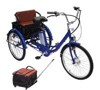 ASnwpaK Bicicletta Elettrica A 3 Ruote da 24" per Anziani, Triciclo Elettrico per Adulti, con Batteria al Litio Rimovibile da 36V 12Ah (Autonomia 35-40 Km), con Cestino, per Uomo E Donna,Blue-Seat