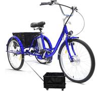 ASnwpaK Bicicletta Elettrica A 3 Ruote da 24" per Anziani, Triciclo Elettrico per Adulti, con Batteria al Litio Rimovibile da 36V 12Ah (Autonomia 35-40 Km), con Cestino, per Uomo E Donna,Blue-Pullbox