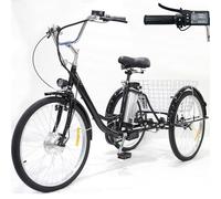 ASnwpaK Bicicletta Elettrica per Adulti A 3 Ruote, capacità di Carico 150kg | Altezza Regolabile, Batteria Rimovibile (36V/12Ah) + Cestino della Spesa, Elettrica/Assistita/A Pedalata Assistita,Black