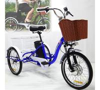 ASnwpaK Bicicletta Elettrica per Adulti da 20″ (Autonomia: 35 Km), Bicicletta A 3 Ruote, Batteria Rimovibile da 48V 12Ah, Doppi Freni, per Lo Shopping, Il Tempo Libero per Gli Anziani,Blue-Basket