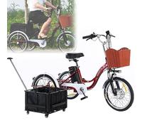 ASnwpaK Bicicletta Elettrica per Adulti da 20″ (Autonomia: 35 Km), Bicicletta A 3 Ruote, Batteria Rimovibile da 48V 12Ah, Doppi Freni, per Lo Shopping, Il Tempo Libero per Gli Anziani,Red-Pullbasket