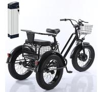 ASnwpaK Bicicletta Elettrica per Adulti da 20", Mountain Bike con Pneumatici Fat, Autonomia: 35 Km, con Batteria Rimovibile + Sedile Posteriore, Triciclo con Cestino A Pedali