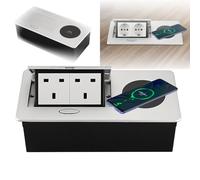 ASnwpaK Presa da Tavolo Pop-Up, Multipresa Impermeabile Nascosta, Supporta La Ricarica Wireless da 15 W, con 2 Prese Universali, per Ripiani, Pavimenti, Cucine, Scrivanie da Ufficio,D