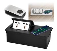 ASnwpaK Presa da Tavolo Pop-Up, Multipresa Impermeabile Nascosta, Supporta La Ricarica Wireless da 15 W, con 2 Prese Universali, per Ripiani, Pavimenti, Cucine, Scrivanie da Ufficio,E
