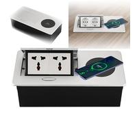 ASnwpaK Presa da Tavolo Pop-Up, Multipresa Impermeabile Nascosta, Supporta La Ricarica Wireless da 15 W, con 2 Prese Universali, per Ripiani, Pavimenti, Cucine, Scrivanie da Ufficio,F
