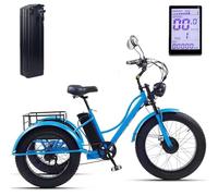 ASnwpaK Triciclo Elettrico per Adulti A 7 velocità, Triciclo Elettrico con Pneumatici Larghi da 24", con Batteria da 48V E 15Ah + Ampio Cestino, Autonomia di 65 Km, Display LCD + Faro Anteriore