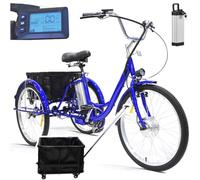 ASnwpaK Triciclo Elettrico per Adulti, Bicicletta Triciclo da 24", con Batteria da 36V E 12Ah, Autonomia 35-40 Km, capacità di Carico 150 kg, Scooter Elettrico per Anziani.,Blue-Pullbox